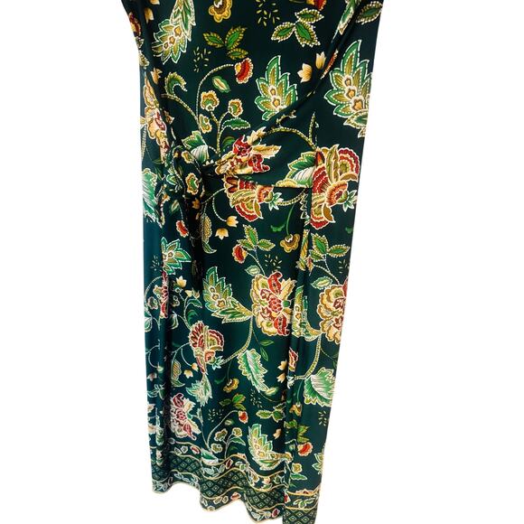 NWT R&K Floral Midi Dress Tie Belt Women’s Sz Large 3/4 Sleeve Green - Picture 6 of 10